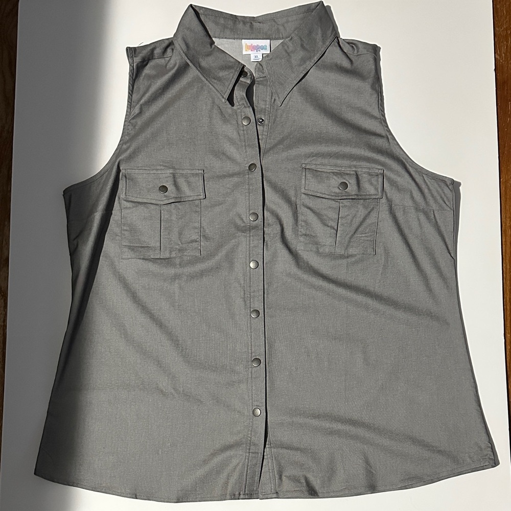 LuLaRoe Gray Sleeveless Button-Down Shirt